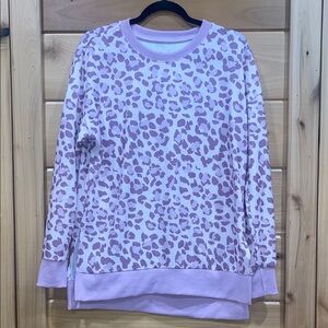 Pastel Purple Leopard Print Crew Neck Sweater